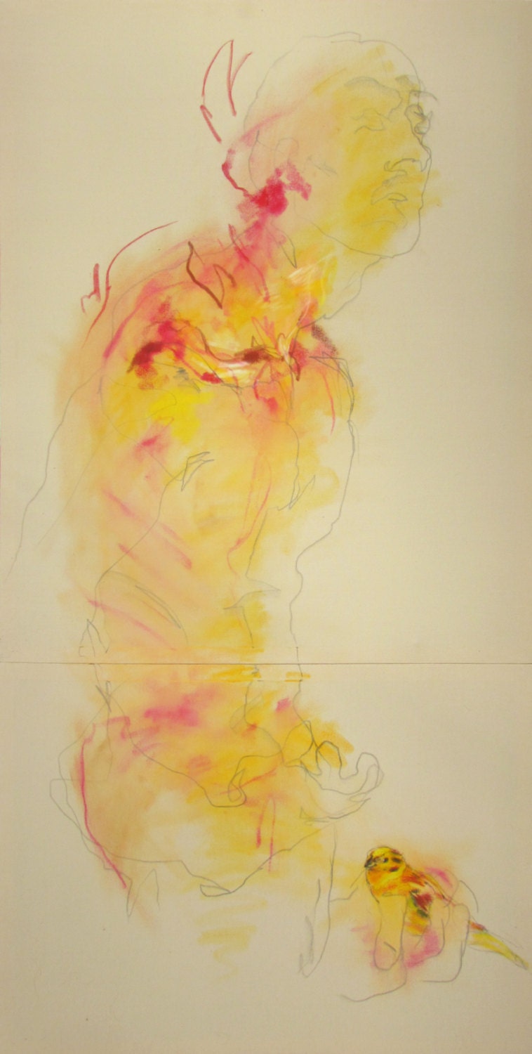 Extra Large Colorful Classical Figure Painting, abstract figure art, pink, orange, 48 x 24", original canvas by Derek Overfield