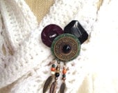 Native American Metal Dream Catcher with Merlot Vintage Button Cluster Brooch