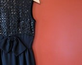 Cocktail Dress 1950s LBD black sequins S M