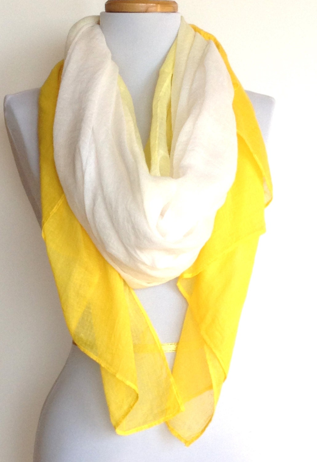 Ombre Scarf in Yellow and White Cotton Gauze
