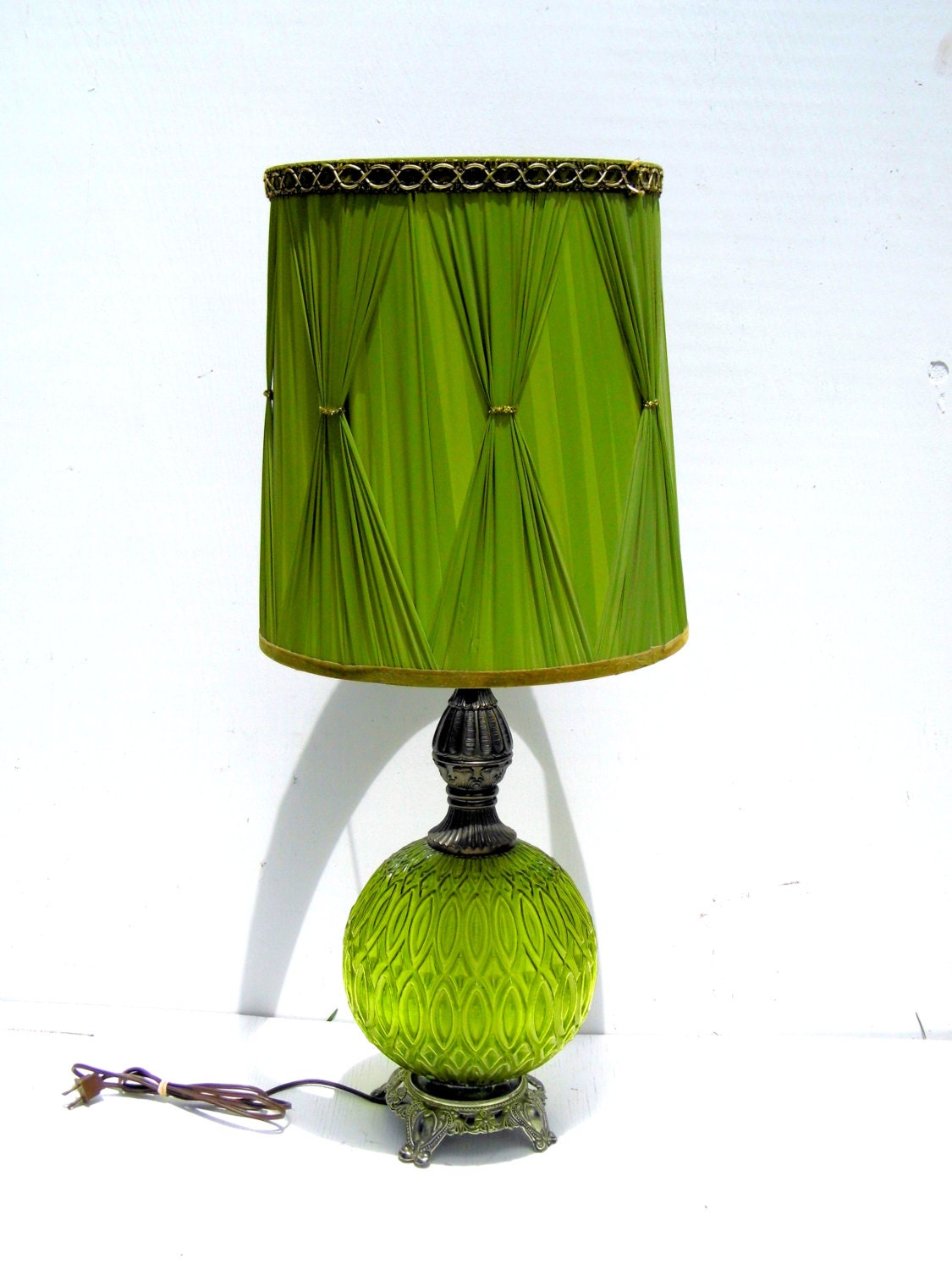 Hotel Regency Lamp, Hollywood Regency Lamp, Mid Century Decor, Mid Century Lamp, Glass Globe Lamp, Green Glass Lamp