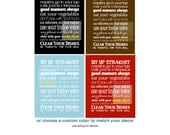 13x19 Kitchen Rules Subway Art Print Poster . Table Manners . Cottage Style Scroll Roll . Family House Rules Typography Sign . 13x19