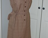 VINTAGE 60s Jonathan Logan Sheath Dress, Cream & Black Plaid, Mod, Mini, Belted Dress - S/M