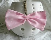 Dotty pink Bow necklace Bow tie necklace - dotty pink fabric bow pendant with chain Graduation gift