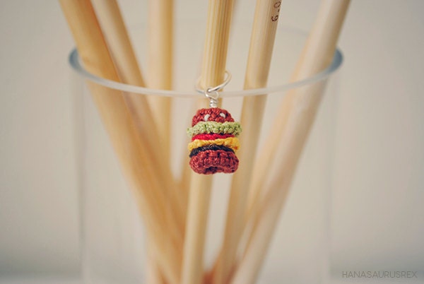 Amigurumi Cheeseburger // Stitch Marker // Charm // Micro Crochet