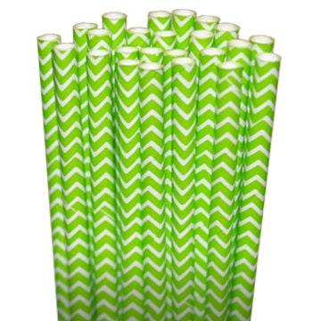 Chevron Zigzag Lime Green Party Paper Straws - Cake Pop Sticks - Pixie Sticks - Qty 25