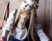 RESERVED OOAK Art Doll Flower Child handmade, 1960s, Hippie Art, Boho