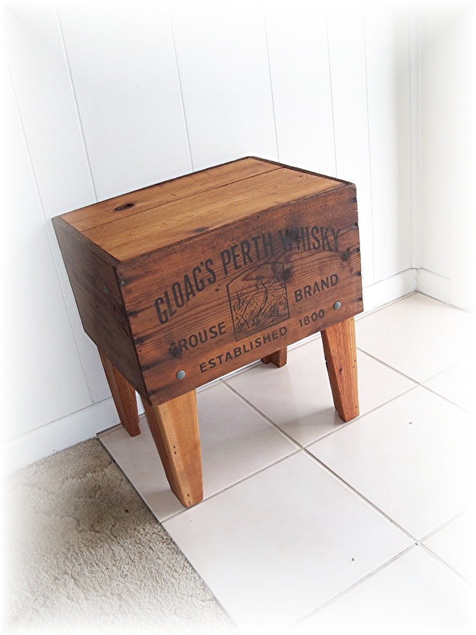 Gloags Perth Whisky Shipping Crate Table Antique Wooden Storage Box Upcycled and Renewed Side Table