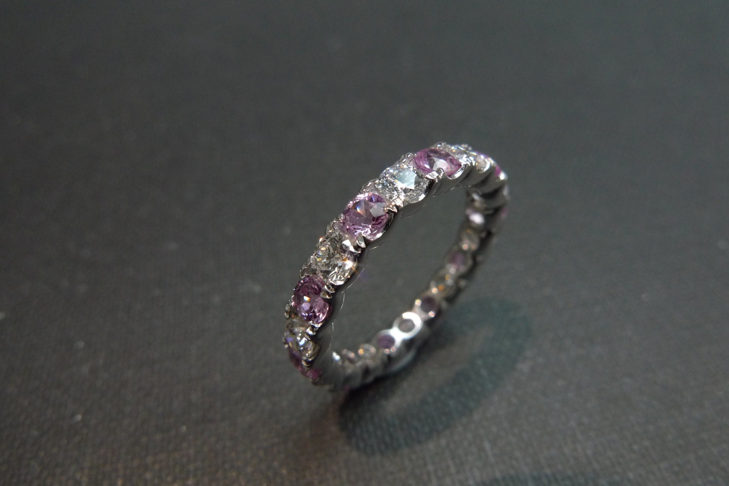 Eternity Wedding Diamond and Pink Sapphire Ring in Platinum
