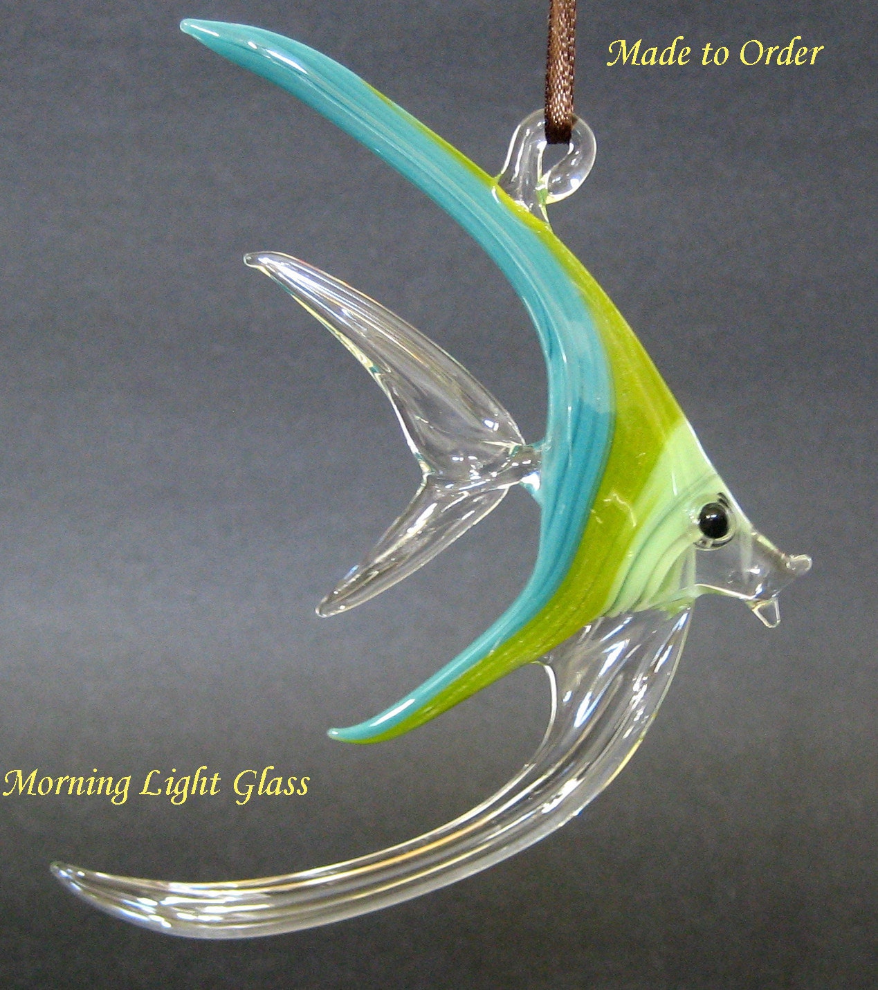 Lime Green and Teal Glass Fish by Morninglightglass