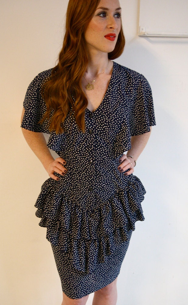 1980s dress // Ruffles & Dots Dress // Small