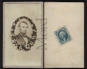 Rare Original 1865 CDV ABRAHAM LINCOLN Photo in Mourning Wreath / Tax Stamp