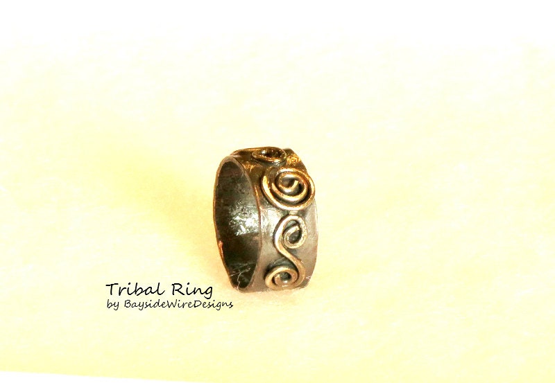 Antiqued Recycled Unisex Thumb Ring Adjustable Tribal Wide Band Handmade Hippie