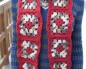 Red and Tan/Brown Crochet Scarf