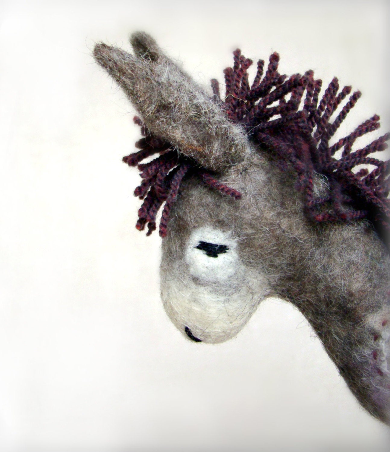 Vania - Felt Donkey. Art Animal Marionette, Handmade Puppet, Felted Animals, Stuffed Toy. grey gray purple MADE TO ORDER