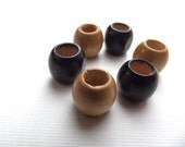 Wood Dread Bead Set of Six - Choose Black Natural or Mix - 6mm Hole