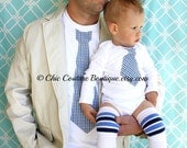 Baby Boy, New Dad, 1st Father's Day Set of 3 Gift Set.  Tie Shirt for Daddy, Tie Onesie for Baby, & Leg Warmers. Wedding,  Fashion.