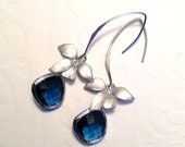 Silver 925 dangle earrings Spring fashion Framed sapphire glass on marquise and orchid earrings  Bridesmaid earrings
