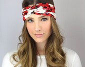 RED FLORAL twist turban essential workout headband, jersey headband