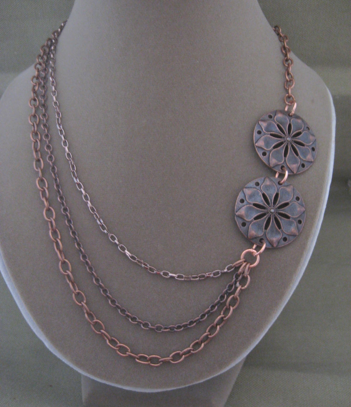 Copper Metal Chains Floral Multi Strand Necklace