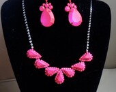 Painted Hot Pink & Silver Crystal Rhinestone Necklace