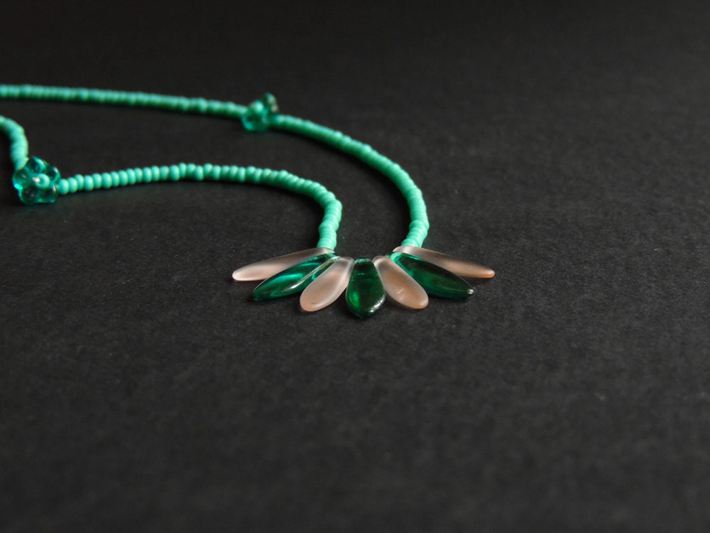 Mint, green & pink OOAK necklace - The Delicate collection, Afternoon, 1