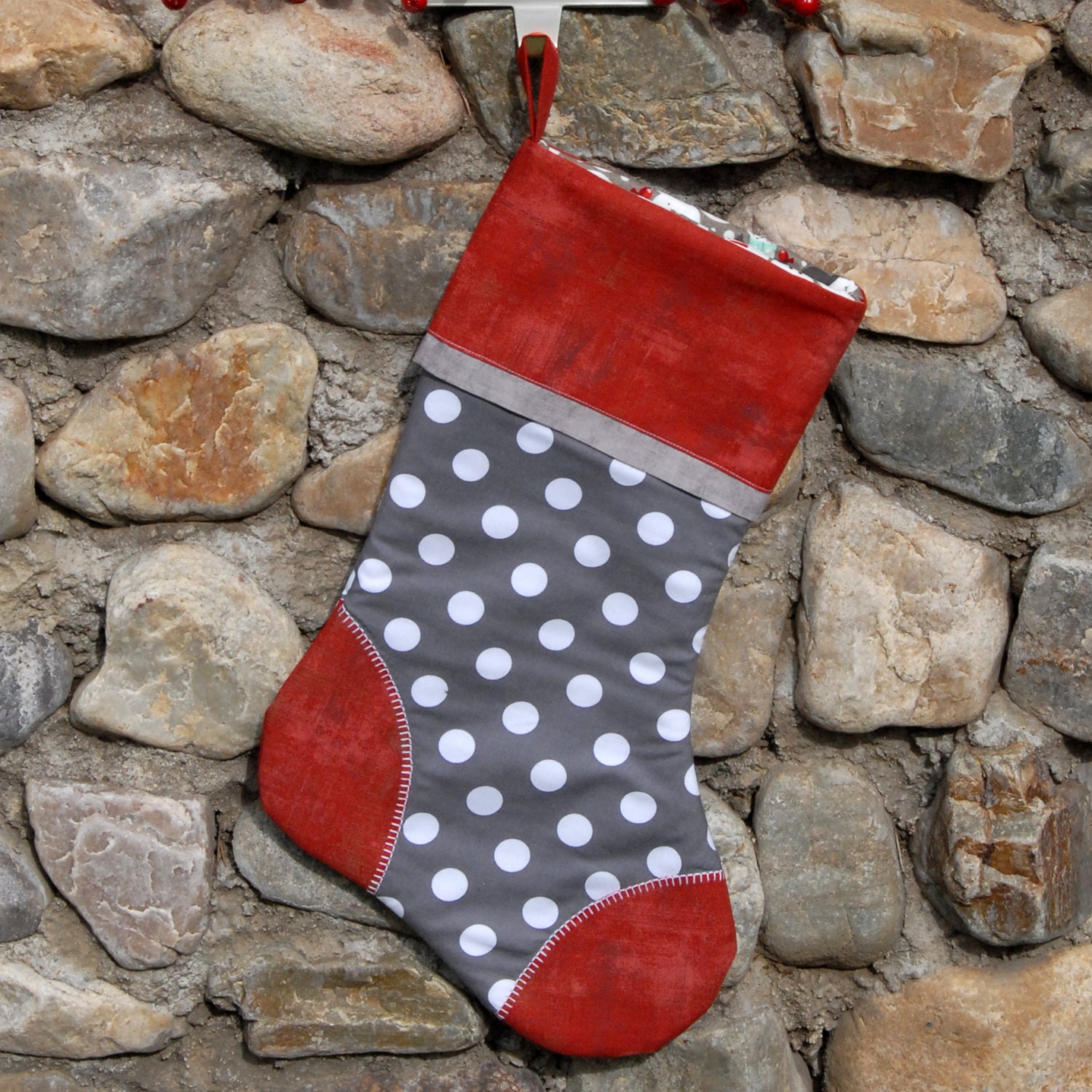 Personalized Christmas Stockings from the Red & Aqua Collection by Yards and Yards