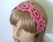 REDUCED --- Pink Flower Headband, Summer Womens Hair Accessories, Crochet