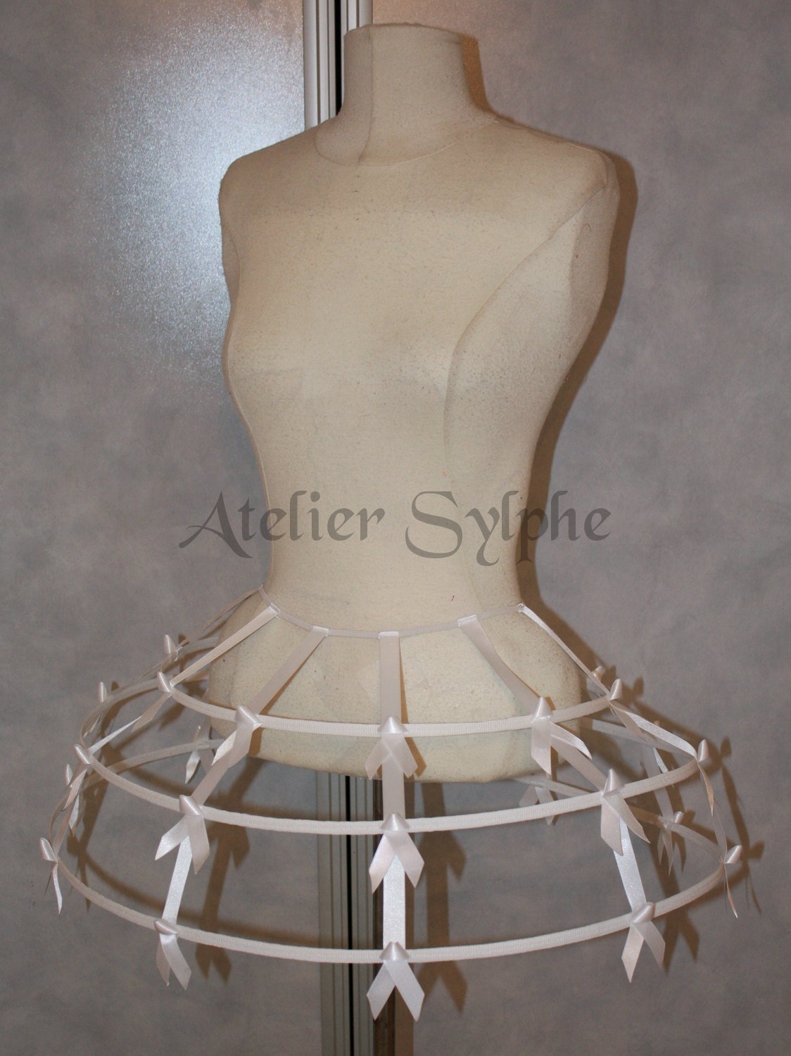 White color Crinoline hoop skirt panier 3 rows and bows elastic waist cage