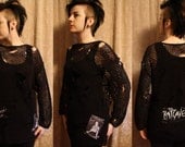 Upcycled Deathrock Batcave Distressed and Tattered Black Tunic 80s Sweater