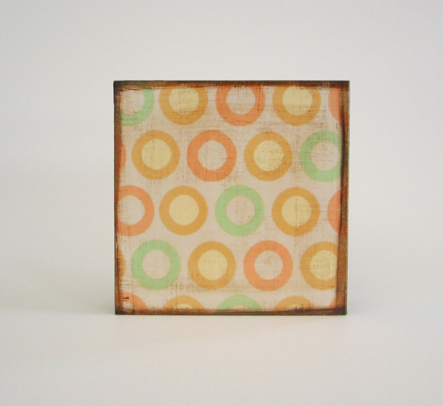 Geometric Wall Decor l Art Block l Donuts l 5x5 wood block orange yellow circles southwest tribal pattern redtilestudio