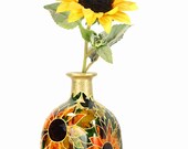 Hand Painted Glass "Patron" bottle Sunflower design Summer  Home Decor - Decorative Glass Art
