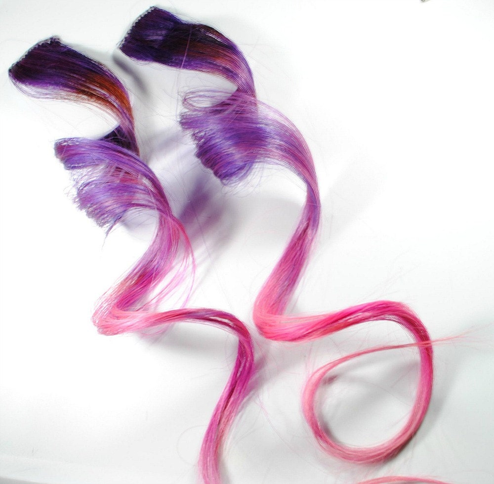 Neverland / Human Hair Extension / Purple Pink / Long Tie Dye Colored Hair