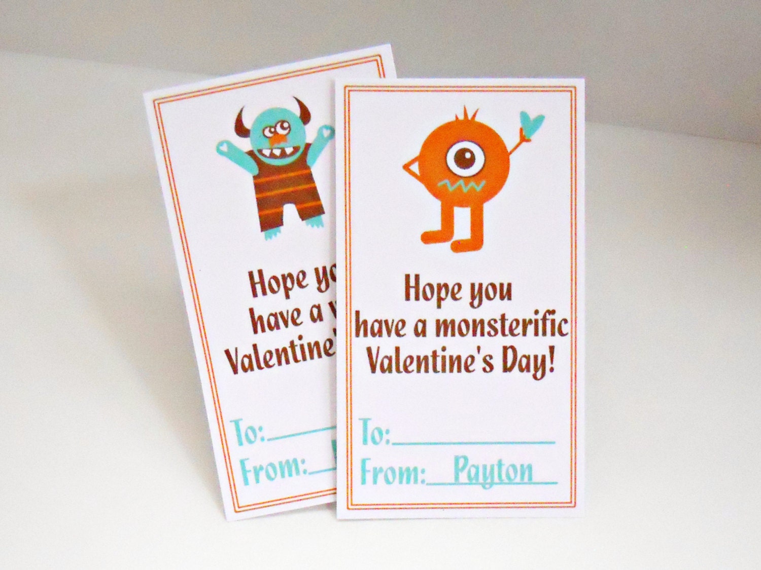 Personalized Kids Valentines Cards Monsters Set of 25