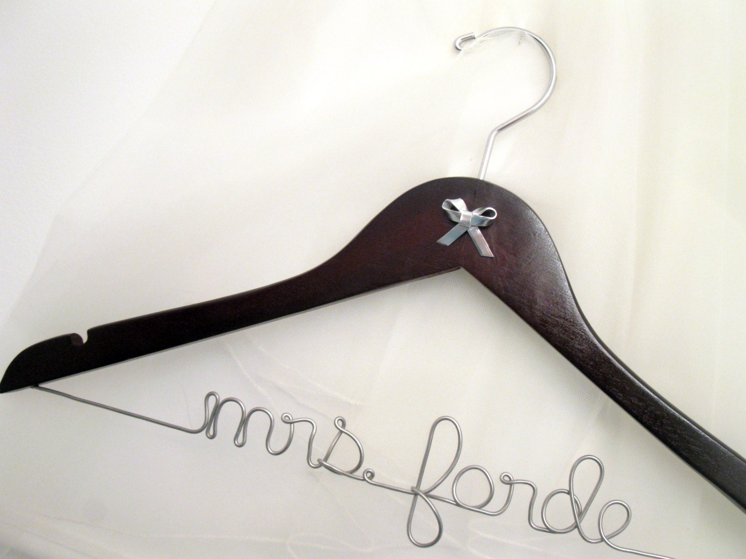 Personalized Bridal Hanger in Custom Colors with Metal Ribbon Bow