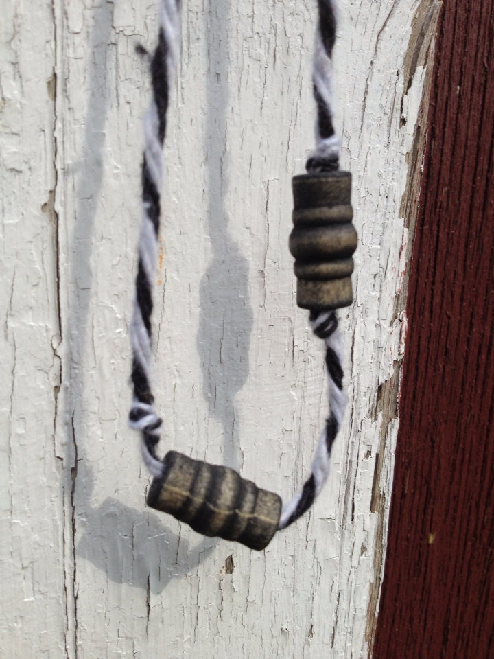 Asymmetrical wooden watercolor black long beaded necklace