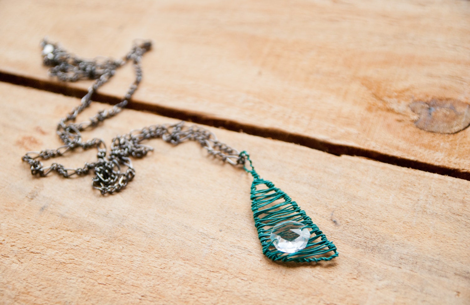 Necklace Pendant -Splinter Series- in Matte Dark Turquoise and Transparent Crystal
