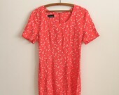 1980s vintage salmon pink mini dress - white polka dot - xs / small