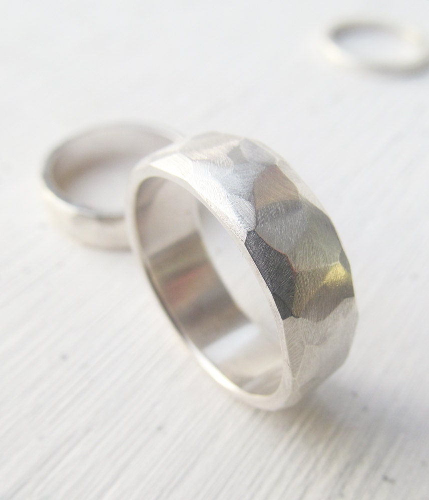 men's wedding band - palladium sterling silver faceted band - his and hers - his and his - hers and hers - eco friendly recyled metals