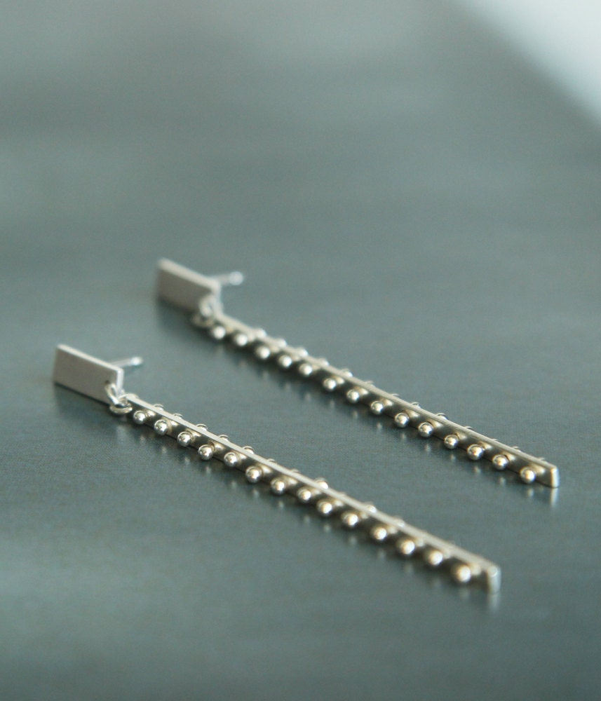 long modern post and dangle earrings - unique sterling silver statement earrings  - handmade by lolide