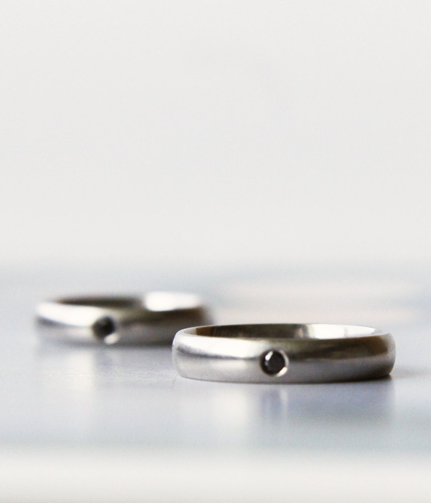 men's palladium wedding band - gender neutral black diamond engagement ring - hers and hers, his and his, his and hers