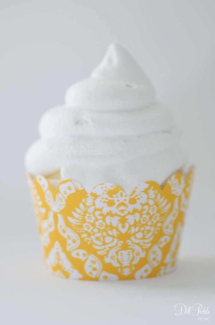 Yellow & White Vintage Damask Cupcake Wrappers - Standard Cupcake Wraps Set of 24