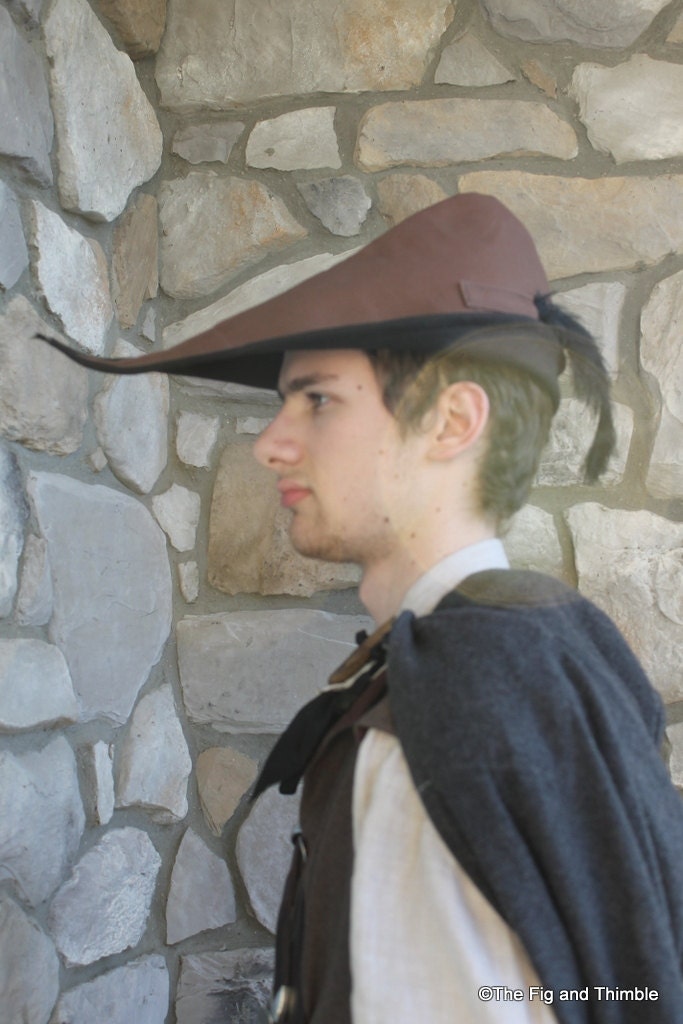 Medieval Peasant Hat with Feather, Cotton Canvas Lined with Wool: The Ashiepattle