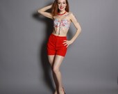 1960s Cherry RED Pinup SHORTS / Classic Rockabilly High Waisted, s