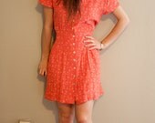 vintage dress, coral, print, small-medium