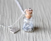 Tiny Bottle Necklace : Little Jar, Wish in a Bottle, Wish Necklace, Silver Glitter, Long Necklace, Statement Necklace, Artisan Tree, Boho