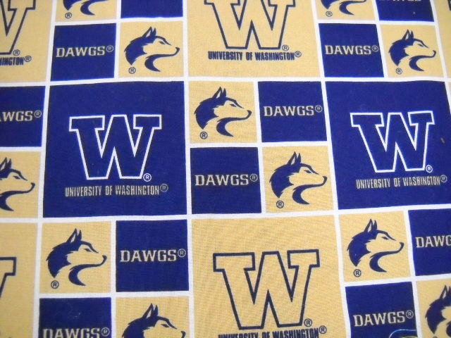 College Team Fabric, U of W Fabric, Washington Huskies, Sewing Supplies, Team Logo Fabric, Remnants, Purple, Gold