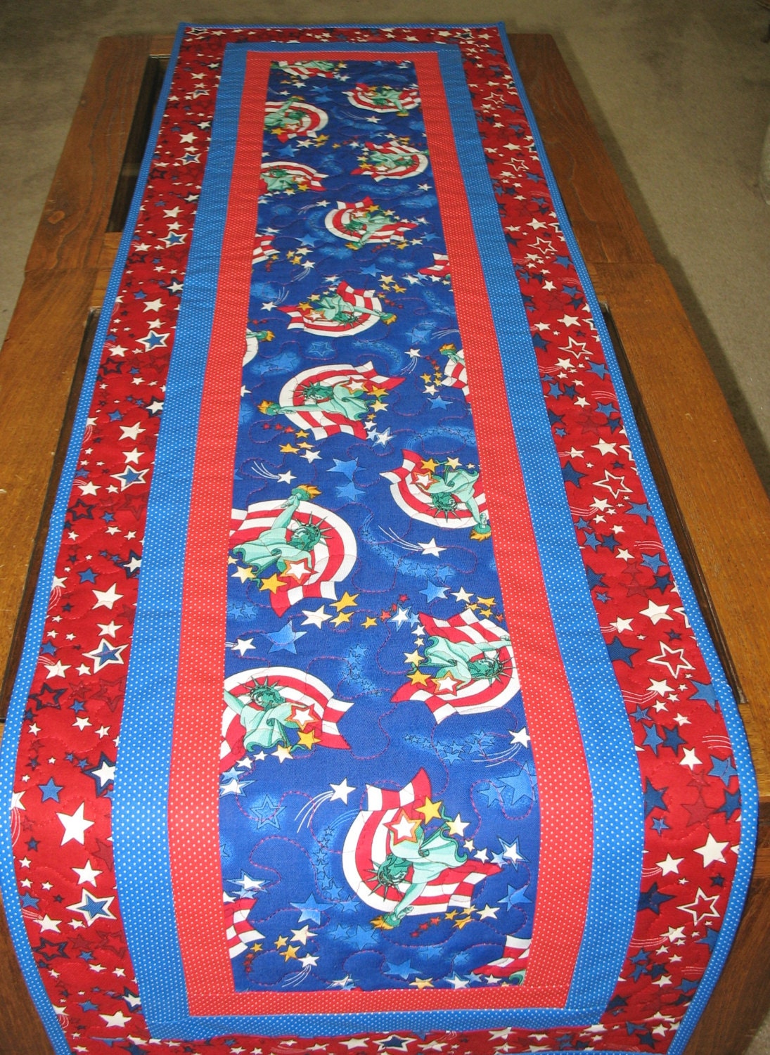 Patriotic Table Runner Independence Day with Statue of Liberty fabric from Timeless Treasures