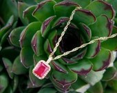Pink Ruby & Gold Necklace with Crystals - Indian Ruby Gemstone Pendant
