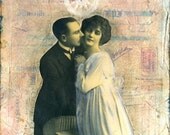 Altered Art: Loved vintage couple, 8x10 print - Mixed Media Art, Collage Art, Vintage photo, vintage couple, pink, blue, white